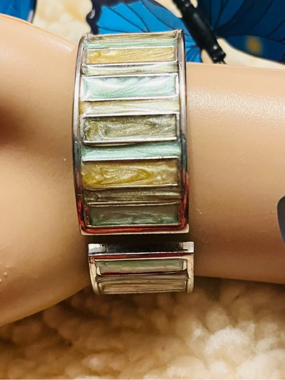 Silver Tone Women's Square Dial Watch with Blue Butterfly Accent